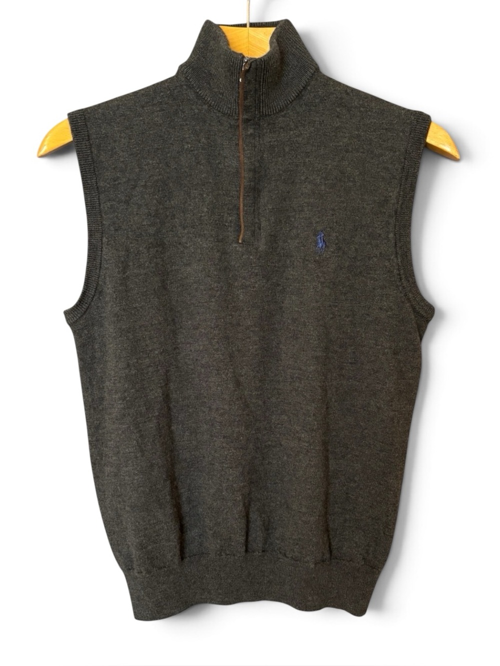 Polo Golf Ralph Lauren 100% Merino Wool 1/4 Zip Sweater Vest Gray Size S